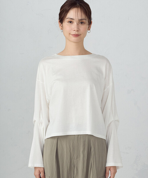 COMME CA ISM(コムサイズム)の「袖デザイン クロップドTシャツ(長袖)(Tシャツ/カットソー・レディース・モカ/ブラック/ホワイト・LARGE/MEDIUM)」の12枚目の写真