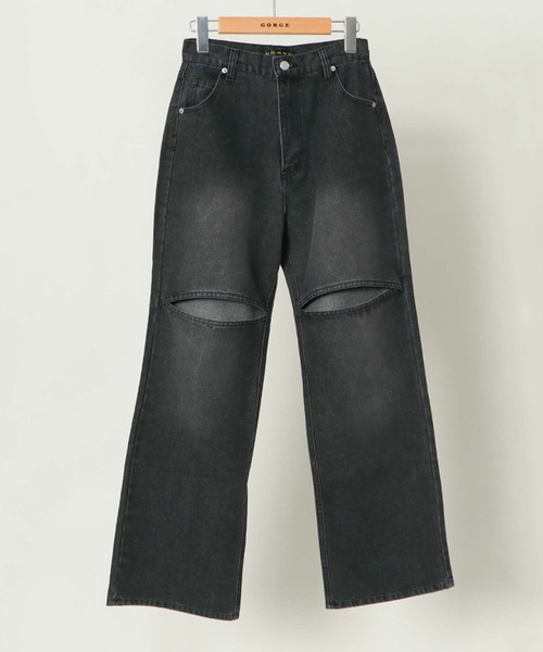 GORGE(ゴージ)の「《膝スリット×抜け感スタイル》レディース デニムパンツ ワイドシルエット ストリート 春夏秋冬(デニムパンツ・レディース・ブルー/ブラック・S/M)」の6枚目の写真