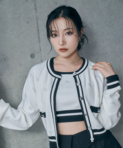 ANDGEEBEE（アンジービー）の「ラインストーンパターンアンサンブルニット（アンサンブル・レディース・アイボリー/ブラック・FREE）」の8枚目の写真