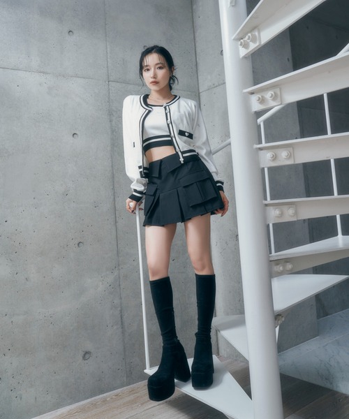 ANDGEEBEE（アンジービー）の「ラインストーンパターンアンサンブルニット（アンサンブル・レディース・アイボリー/ブラック・FREE）」の10枚目の写真