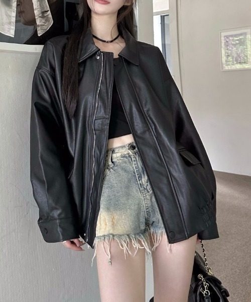 セール】フェイクレザーオーバーサイズブルゾン（ブルゾン）｜LADY