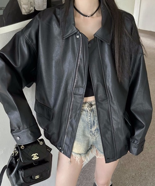 レザーオーバーサイズブルゾン SEN TOKYO ブルゾン アウター ヴィンテージライクな雰囲気がたまらない