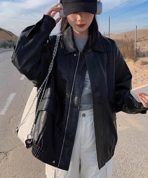 セール】フェイクレザーオーバーサイズブルゾン（ブルゾン）｜LADY