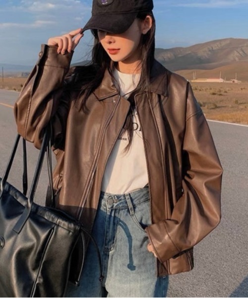 セール】フェイクレザーオーバーサイズブルゾン（ブルゾン）｜LADY