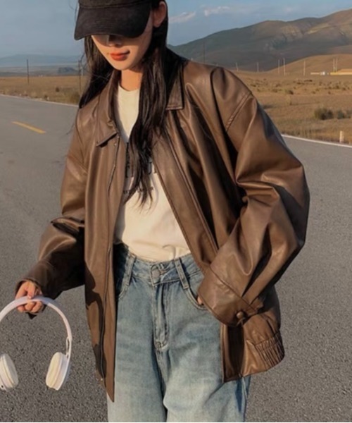 セール】フェイクレザーオーバーサイズブルゾン（ブルゾン）｜LADY