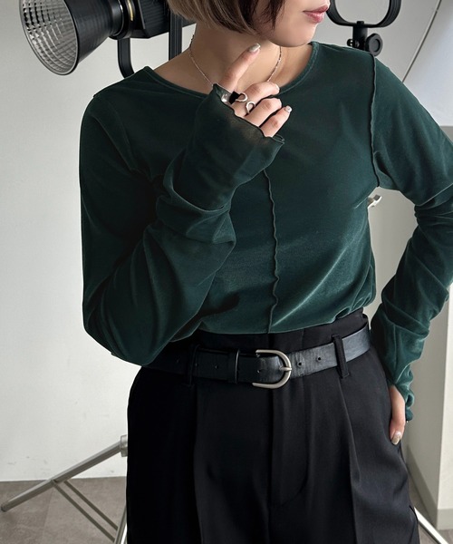 apres jour mignon（アプレジュールミニョン）の「シアーベロアトップス【ZOZOTOWN限定アイテム】（Tシャツ/カットソー・レディース・グリーン/ネイビー/ブラック/アイボリー・X-LARGE/フリー）」の3枚目の写真