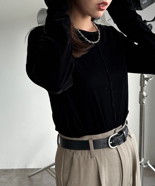 apres jour mignon（アプレジュールミニョン）の「シアーベロアトップス【ZOZOTOWN限定アイテム】（Tシャツ/カットソー・レディース・グリーン/ネイビー/ブラック/アイボリー・X-LARGE/フリー）」の8枚目の写真