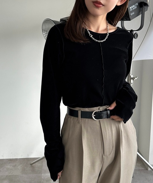 apres jour mignon（アプレジュールミニョン）の「シアーベロアトップス【ZOZOTOWN限定アイテム】（Tシャツ/カットソー・レディース・グリーン/ネイビー/ブラック/アイボリー・X-LARGE/フリー）」の9枚目の写真