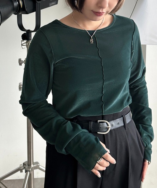 apres jour mignon（アプレジュールミニョン）の「シアーベロアトップス【ZOZOTOWN限定アイテム】（Tシャツ/カットソー・レディース・グリーン/ネイビー/ブラック/アイボリー・X-LARGE/フリー）」の15枚目の写真