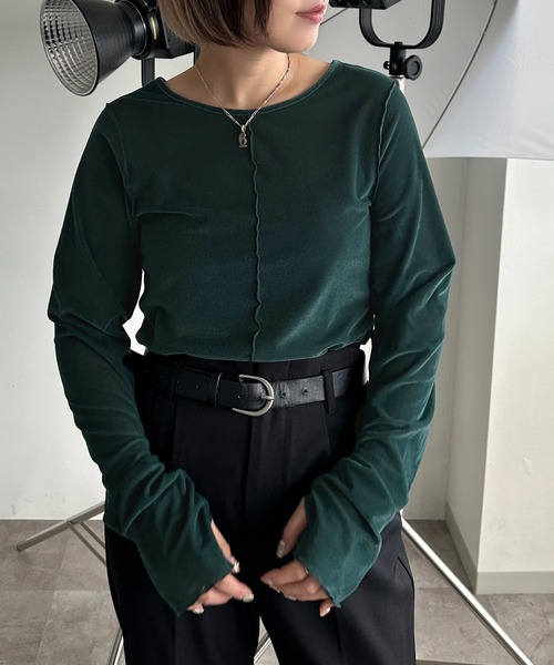 apres jour mignon（アプレジュールミニョン）の「シアーベロアトップス【ZOZOTOWN限定アイテム】（Tシャツ/カットソー・レディース・グリーン/ネイビー/ブラック/アイボリー・X-LARGE/フリー）」の16枚目の写真