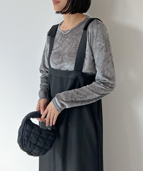 STELLA FISH(ステラフィッシュ)の「Shoulder Belt Jumper Skirt(スカート・レディース・ブラック/ベージュ・FREE)」の3枚目の写真