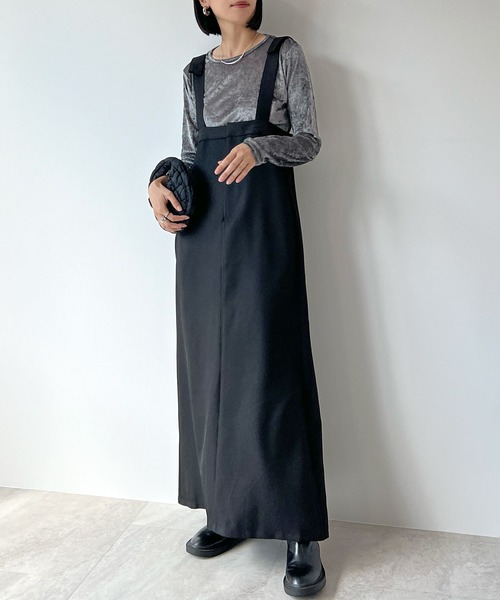 STELLA FISH(ステラフィッシュ)の「Shoulder Belt Jumper Skirt(スカート・レディース・ブラック/ベージュ・FREE)」の5枚目の写真