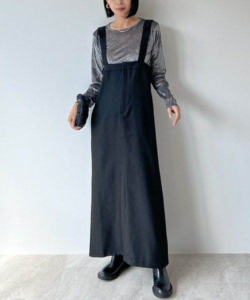 STELLA FISH(ステラフィッシュ)の「Shoulder Belt Jumper Skirt(スカート・レディース・ブラック/ベージュ・FREE)」の6枚目の写真