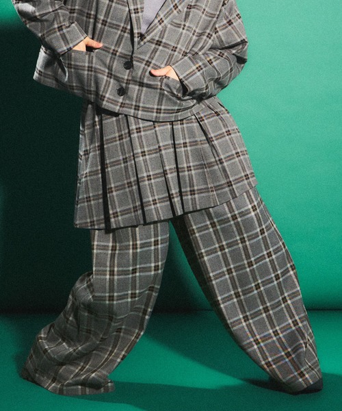 PUNYUS（プニュズ）の「ボックスプリーツチェックミニスカート（スカート・レディース・グレー/ベージュ・1/2/3/4）」の3枚目の写真