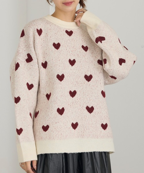 MAISON BREEZE（メゾンブリーズ）の「【MAISON BREEZE】ハート柄ニット（ニット/セーター・レディース・グレー/アイボリー/ブラック/ベージュ・FREE）」の6枚目の写真