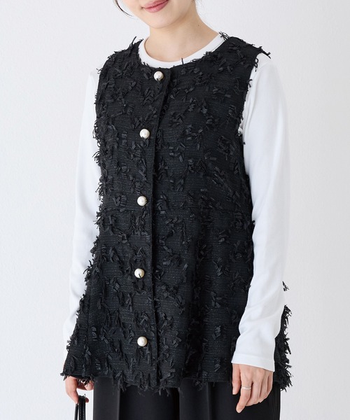 INCEDE（インシード）の「リボンツイードベスト（ベスト・レディース・オフホワイト/チャコールグレー/ブラック・M/L/LL）」の12枚目の写真