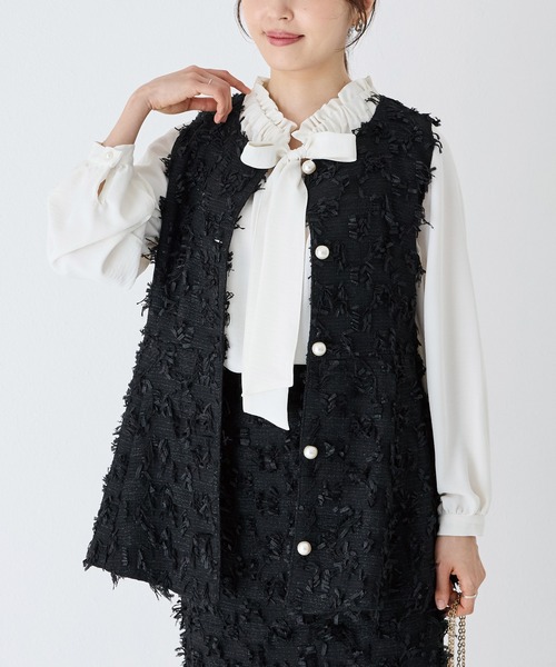 INCEDE（インシード）の「リボンツイードベスト（ベスト・レディース・オフホワイト/チャコールグレー/ブラック・M/L/LL）」の5枚目の写真