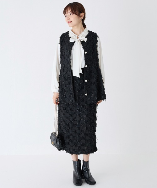 INCEDE（インシード）の「リボンツイードベスト（ベスト・レディース・オフホワイト/チャコールグレー/ブラック・M/L/LL）」の6枚目の写真