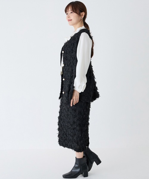 INCEDE（インシード）の「リボンツイードベスト（ベスト・レディース・オフホワイト/チャコールグレー/ブラック・M/L/LL）」の7枚目の写真