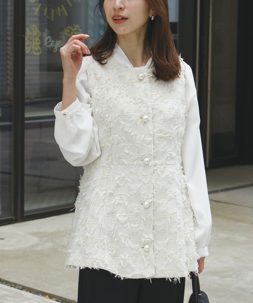 INCEDE（インシード）の「リボンツイードベスト（ベスト・レディース・オフホワイト/チャコールグレー/ブラック・M/L/LL）」の20枚目の写真