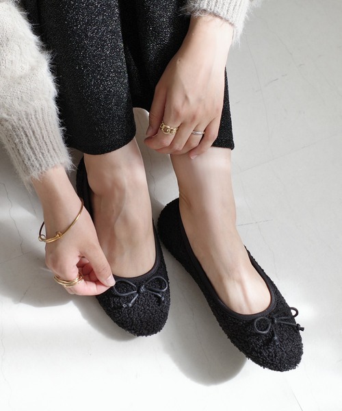 AmiAmi（アミアミ）の「ボアバレエシューズ /バレエコア（バレエシューズ・レディース・ブラック系その他/グレー/ブラック/アイボリー/ダークベージュ・36/37/38/39/40）」の4枚目の写真