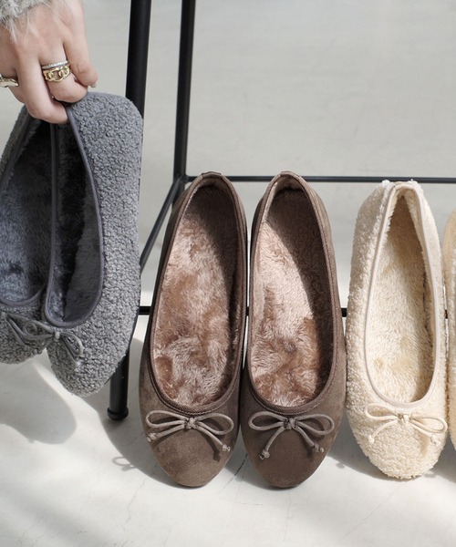 AmiAmi（アミアミ）の「ボアバレエシューズ /バレエコア（バレエシューズ・レディース・ブラック系その他/グレー/ブラック/アイボリー/ダークベージュ・36/37/38/39/40）」の5枚目の写真