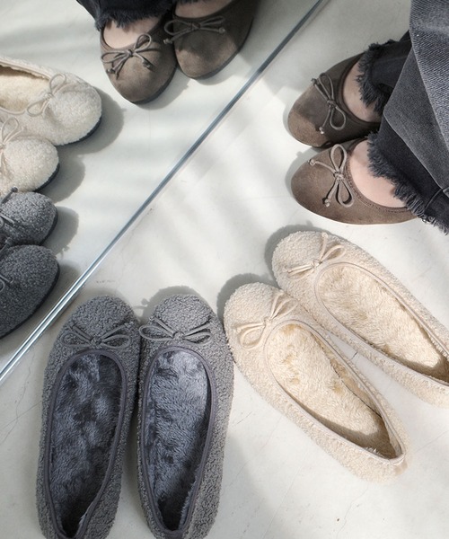 AmiAmi（アミアミ）の「ボアバレエシューズ /バレエコア（バレエシューズ・レディース・ブラック系その他/グレー/ブラック/アイボリー/ダークベージュ・36/37/38/39/40）」の2枚目の写真