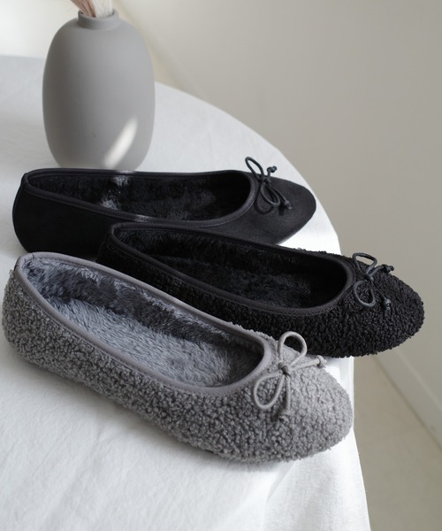 AmiAmi（アミアミ）の「ボアバレエシューズ /バレエコア（バレエシューズ・レディース・ブラック系その他/グレー/ブラック/アイボリー/ダークベージュ・36/37/38/39/40）」の16枚目の写真