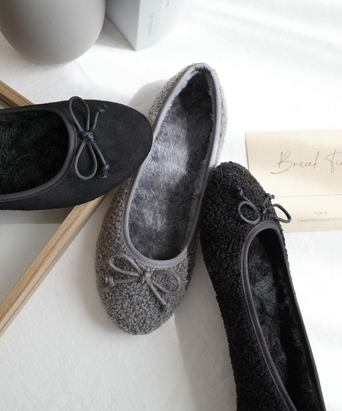 AmiAmi（アミアミ）の「ボアバレエシューズ /バレエコア（バレエシューズ・レディース・ブラック系その他/グレー/ブラック/アイボリー/ダークベージュ・36/37/38/39/40）」の6枚目の写真