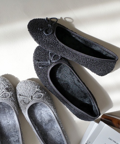 AmiAmi（アミアミ）の「ボアバレエシューズ /バレエコア（バレエシューズ・レディース・ブラック系その他/グレー/ブラック/アイボリー/ダークベージュ・36/37/38/39/40）」の8枚目の写真