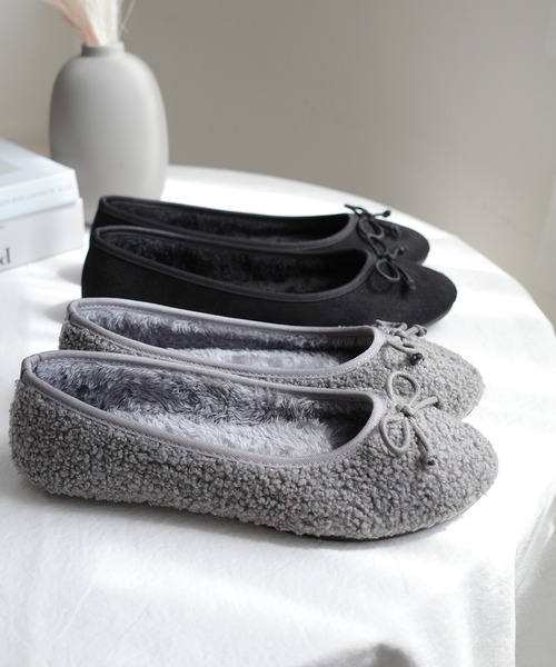 AmiAmi（アミアミ）の「ボアバレエシューズ /バレエコア（バレエシューズ・レディース・ブラック系その他/グレー/ブラック/アイボリー/ダークベージュ・36/37/38/39/40）」の13枚目の写真