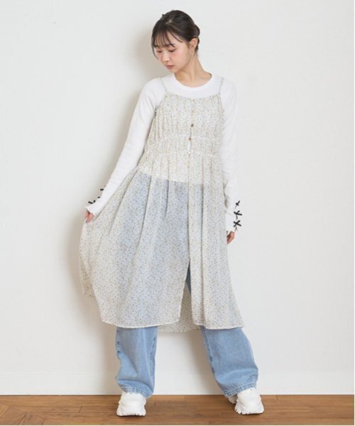 LOVETOXIC（ラブトキシック）の「花柄キャミワンピース（シャツワンピース・キッズ・アイボリー/ブラック・S/M/L）」の3枚目の写真