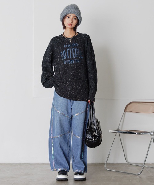 PAGEBOY（ページボーイ）の「ロゴシシュウネッププルオーバー（ニット/セーター・レディース・ブラック/グレー/ブルー/レッド・FREE）」の6枚目の写真