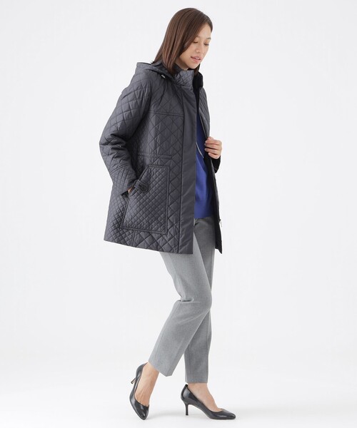 【吸湿発熱】【消臭】キルティングタフタスタンドカラーコート