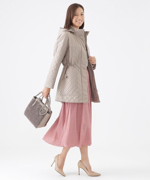 【吸湿発熱】【消臭】キルティングタフタスタンドカラーコート