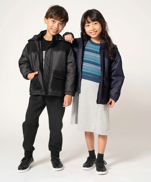 COMME CA ISM(コムサイズム)の「デニム調×ナイロングログラン 中綿ブルゾン(ブルゾン・キッズ・ネイビー/ブラック・150cm/140cm/110cm/100cm/130cm/120cm)」の5枚目の写真