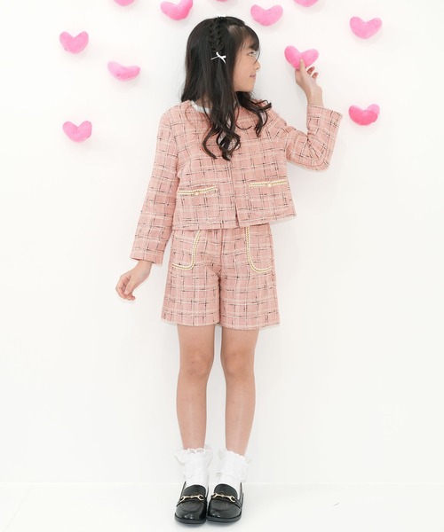 Bee des Bee(ビーデスビー)の「【セットアップ可能】ツイードノーカラージャケット(ノーカラージャケット・キッズ・ピンク/ブラック/ホワイト・130cm/120cm/110cm/100cm/150cm/140cm)」の17枚目の写真