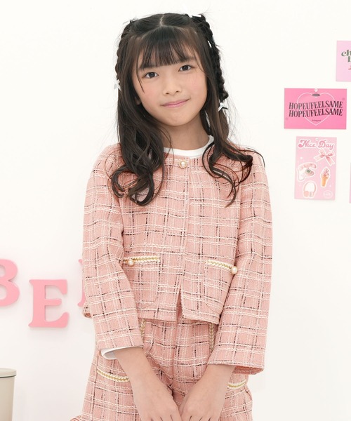 Bee des Bee(ビーデスビー)の「【セットアップ可能】ツイードノーカラージャケット(ノーカラージャケット・キッズ・ピンク/ブラック/ホワイト・130cm/120cm/110cm/100cm/150cm/140cm)」の18枚目の写真