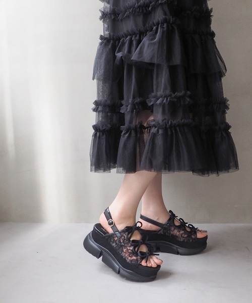 byあしながおじさん（バイアシナガオジサン）の「厚底グリッターリボンサンダル　8990007（サンダル・レディース・ピンク/ブラック/アイボリー/シルバー/ライトブルー/ピンクベージュ/ブラック系その他/オフホワイト・S/M/L/LL）」の18枚目の写真