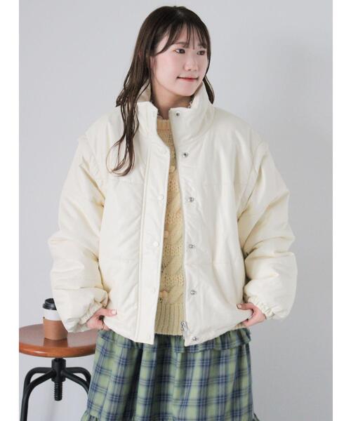 ehka sopo(エヘカソポ)の「2wayエコレザー中綿ジャケット(ノーカラージャケット・レディース・ブラウン/ブラック/オフホワイト・F)」の6枚目の写真