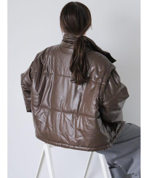 ehka sopo(エヘカソポ)の「2wayエコレザー中綿ジャケット(ノーカラージャケット・レディース・ブラウン/ブラック/オフホワイト・F)」の12枚目の写真