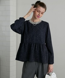 Pachman パハマン　ネイビー　ツイードブラウス トップス シャツ/ブラウス（ブルー・ネイビー/青色系・ツイード
