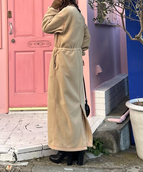 配色フリースボア ハーフZIPロングワンピース（ワンピース）｜mi via