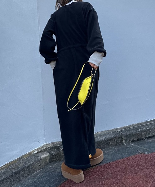 配色フリースボア ハーフZIPロングワンピース（ワンピース）｜mi via