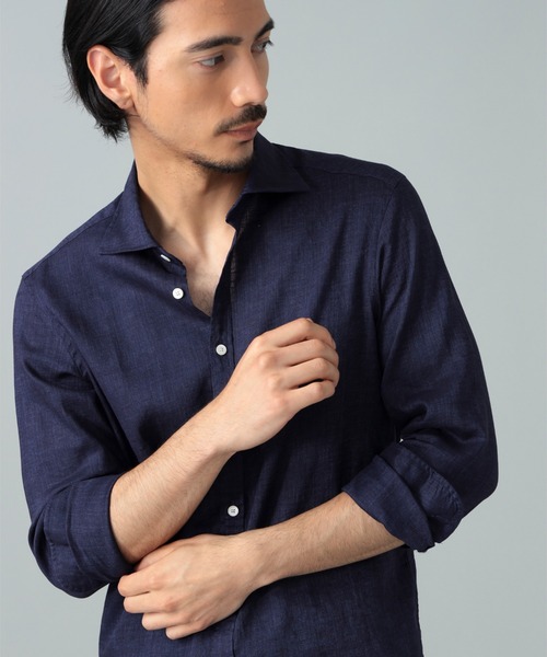 BRILLA per il gusto(ブリッラペルイルグースト)の「リネン ナチュラルストレッチ ワイドカラーシャツ(シャツ/ブラウス・メンズ・ネイビー・XS/XL/L/S/M)」の2枚目の写真