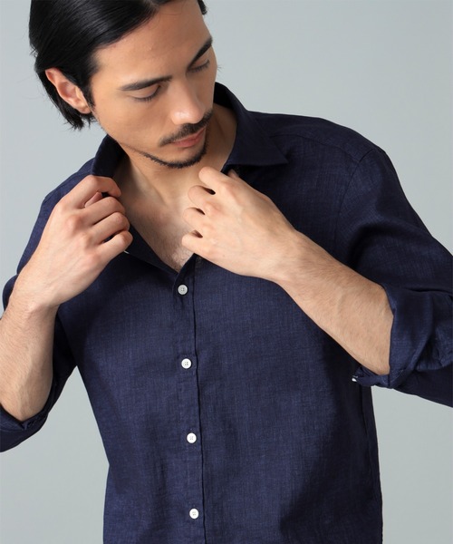 BRILLA per il gusto(ブリッラペルイルグースト)の「リネン ナチュラルストレッチ ワイドカラーシャツ(シャツ/ブラウス・メンズ・ネイビー・XS/XL/L/S/M)」の4枚目の写真