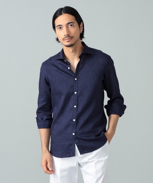 BRILLA per il gusto(ブリッラペルイルグースト)の「リネン ナチュラルストレッチ ワイドカラーシャツ(シャツ/ブラウス・メンズ・ネイビー・XS/XL/L/S/M)」の3枚目の写真