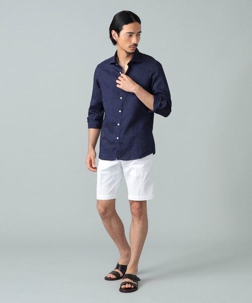 Fralbo napoli リネン ワイドカラーシャツ MAX】ヘリンボーン柄 ワイドカラーシャツ（シャツ）｜FRAY