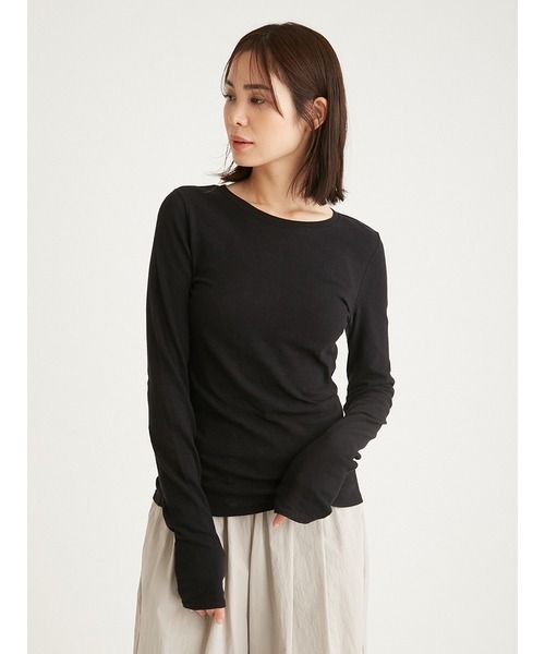 emmi(エミ)の「2wayスラブ天竺トップス(Tシャツ/カットソー・レディース・ブラック/ライム/ライトグレー/ホワイト・FREE)」の2枚目の写真