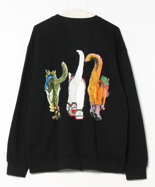 ［☁️様］USA製 両面プリント アニマル 動物集合 スウェット トレーナー セール】Cat ＆ Dog Print Sweat Shirt/動物 アニマル 猫＆犬
